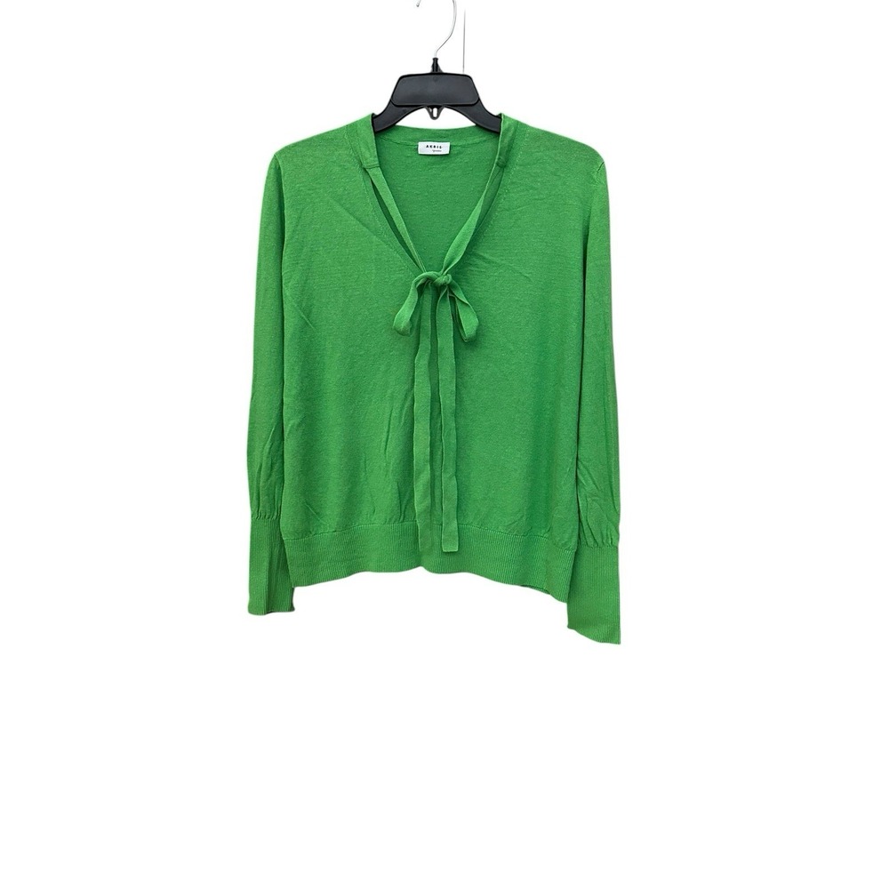 Akris Punto Sweater Women's Sz 8 Green Tie‎ Neck Linen Blend Lightweight #AB5-4